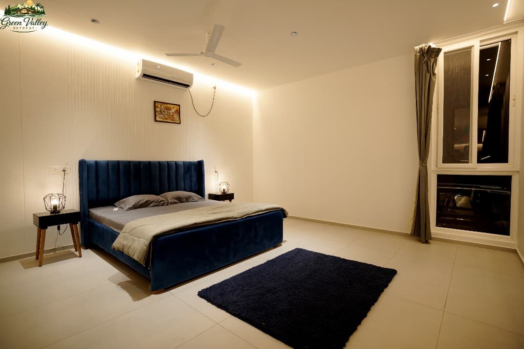 Premium bedroom with royal blue velvet bed